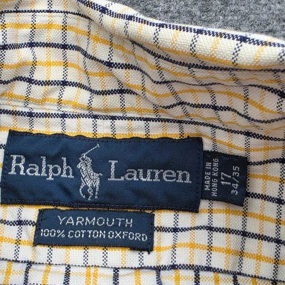 Ralph Lauren Yarmouth Shirt Mens 17 34/35‎ Yellow Navy Check Oxford Button Down